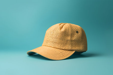 Baseball cap isolated on blue background. 3d rendering illustration.の素材