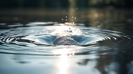 Water drop splashing on the surface. Water ripples background.の素材
