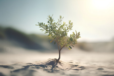 Small tree in the sand on the beach. Selective focus.の素材