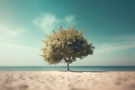 Tree on the beach. Nature composition. 3d rendering, 3d illustration.の素材