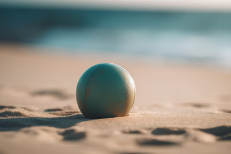 A closeup shot of a ball on the beach under the sunlightの素材