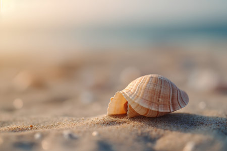 Beautiful seashell on the beach at sunset. Soft focus.の素材