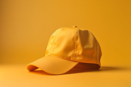 Yellow baseball cap on a yellow background. 3d render illustration.の素材