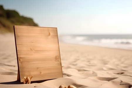 Wooden signboard on the beach. Conceptual image of summer vacation.の素材