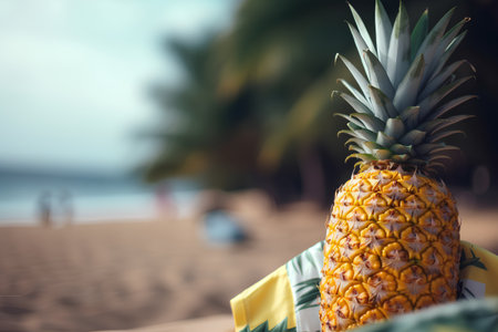 Pineapple on the beach. Vacation and travel concept.の素材