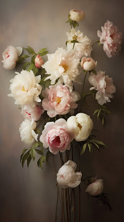 Bouquet of peonies on a dark background. Vintage style.の素材