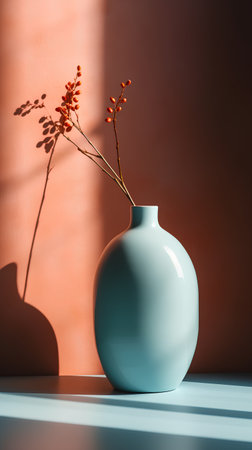 Blue vase with dried flowers on the wall. 3d renderingの素材