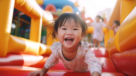 Japanese girl (2 years old) playing on the playground (shallow DOF; color toned image)の素材