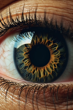 Close-up of human eye with yellow iris. Macro.の素材