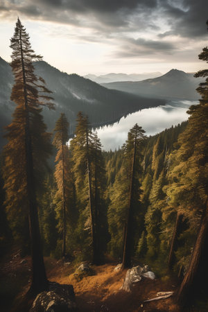 Foggy morning in Sequoia National Park, California, USAの素材