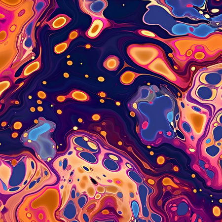 Seamless abstract pattern in blue, purple and orange tones.の素材