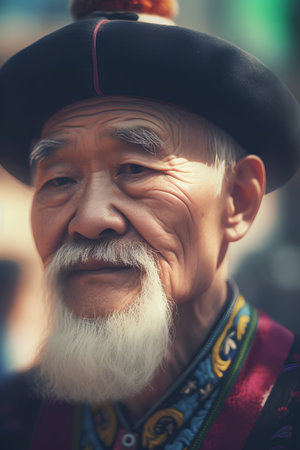 Portrait of an old man with a white beard in a traditional costume.の素材