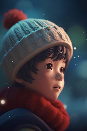 Little boy in a winter hat and scarf. 3D illustration.の素材