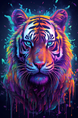 Tiger portrait with colorful splashes and blots. Vector illustration.の素材