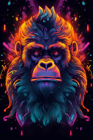 Gorilla head with colorful background. Vector illustration for your designの素材