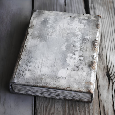 Old book on a wooden background. Shallow depth of field.の素材