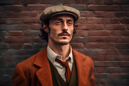 Portrait of a handsome young man wearing a cap. Men's beauty, fashion.の素材