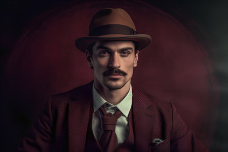 Retro portrait of a man in a hat and jacket. Men's beauty, fashion.の素材