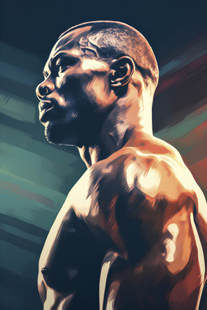 Digital Illustration of a Muscular Male Body against a Abstract Backgroundの素材