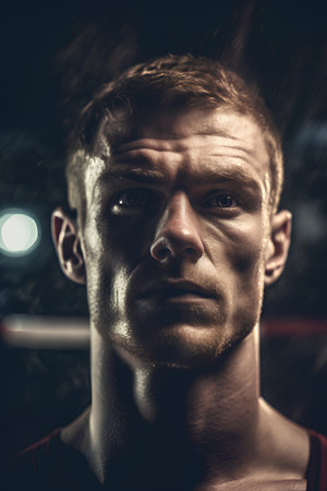 Portrait of a young boxer in the ring. Close-up.の素材