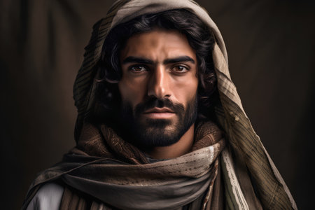 Portrait of a muslim man with a shawl.の素材