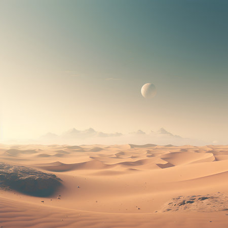 Desert landscape with moon and sand dunes. 3d renderingの素材
