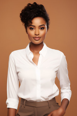 beautiful african american woman with afro hairstyle wearing white shirtの素材