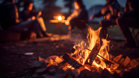 Camping bonfire in the forest at night. Camping conceptの素材