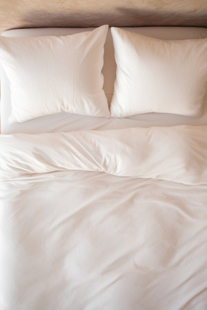 White pillows on the bed in the bedroom, close-upの素材