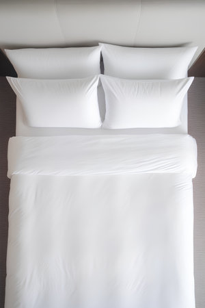 White pillows on the bed in the hotel room. 3d renderingの素材