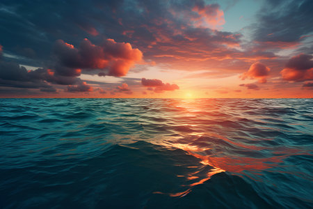 Beautiful sunset over the sea. Nature composition. 3d renderの素材