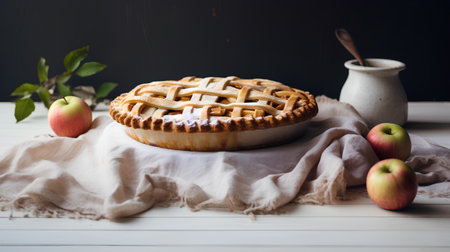 Homemade apple pie on a white wooden background, selective focus.の素材