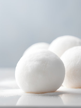 Close up of snowballs on white background. Selective focus.の素材