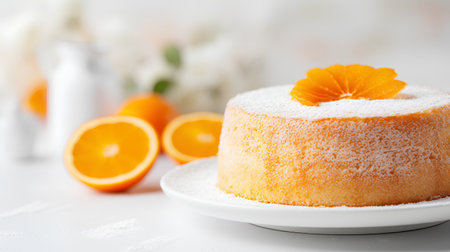 Cake with orange on a white background. Selective focus.の素材