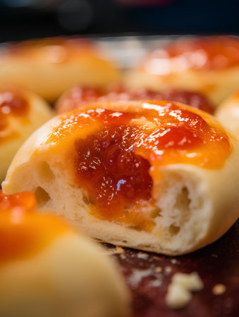 Close-up of homemade buns with jam. Selective focus.の素材