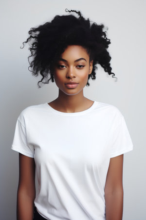 young pretty african american woman with curly hair posing cheerful on grey background, lifestyle people conceptの素材