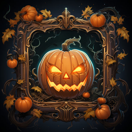 Halloween background with pumpkins and frame. Vector illustration for your designの素材