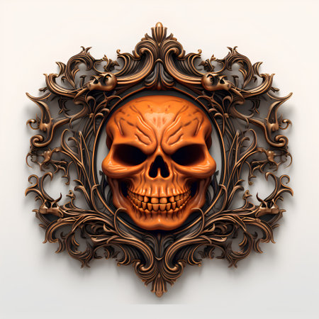 Skull in a frame made of carved wood. Vector illustration.の素材