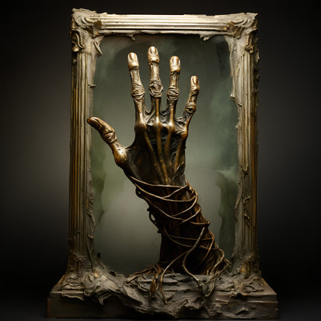 Vintage hand with a frame on a dark background. 3d renderの素材