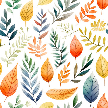 Seamless pattern with autumn leaves. Hand drawn watercolor illustration.の素材