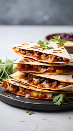 Mexican quesadilla with meat, beans, vegetables and cheeseの素材