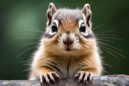 Close up of a chipmunk on a rock in the forestの素材