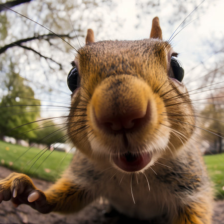 Squirrel looking at camera in a park on a sunny day.の素材