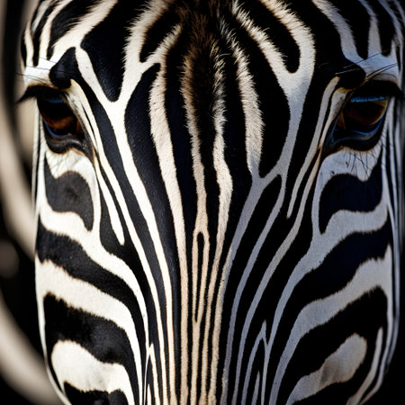 Close up of zebra's eye with black and white stripes.の素材