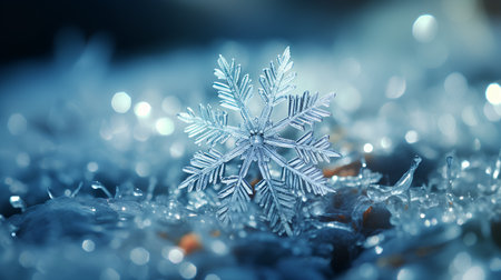 Snowflake on the background of blue bokeh. Christmas background.の素材