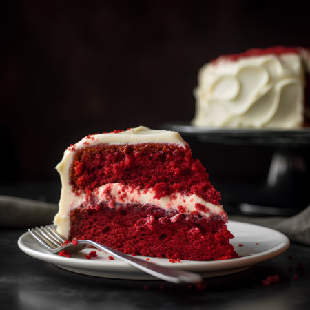 Red velvet cake on a dark background. toning. selective focusの素材