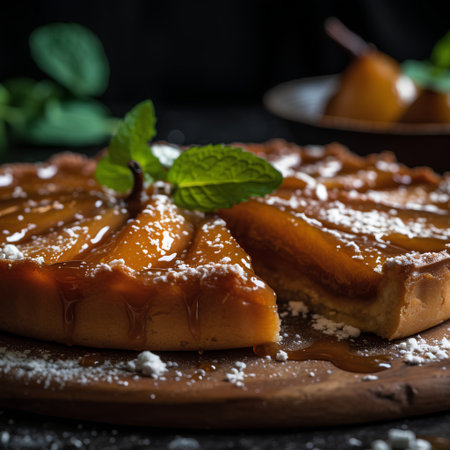 Tarte tatin with caramelized pears, selective focus.の素材