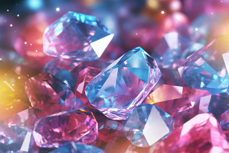 Diamonds on a colorful background. 3d rendering, 3d illustration.の素材