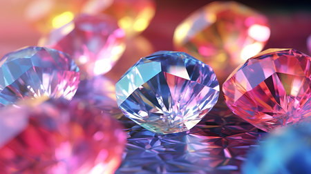 Gemstones on a colorful background. 3d rendering, 3d illustration.の素材