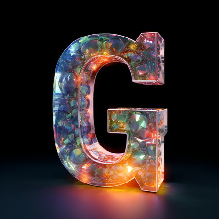 Futuristic glowing letter G uppercase. 3D renderingの素材